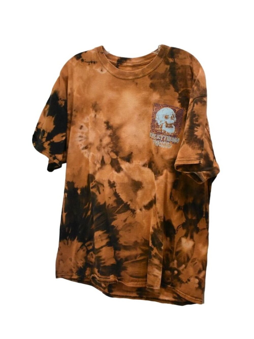 Unisex Everything Is Fu**** Custom Bleach Dye Skull  T-shirt XL